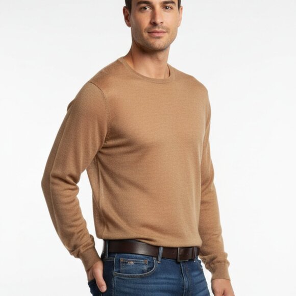 Hugo Boss Italy Made Camel Linen Blend Crewneck Sweater Sz M - Picture 2 of 6